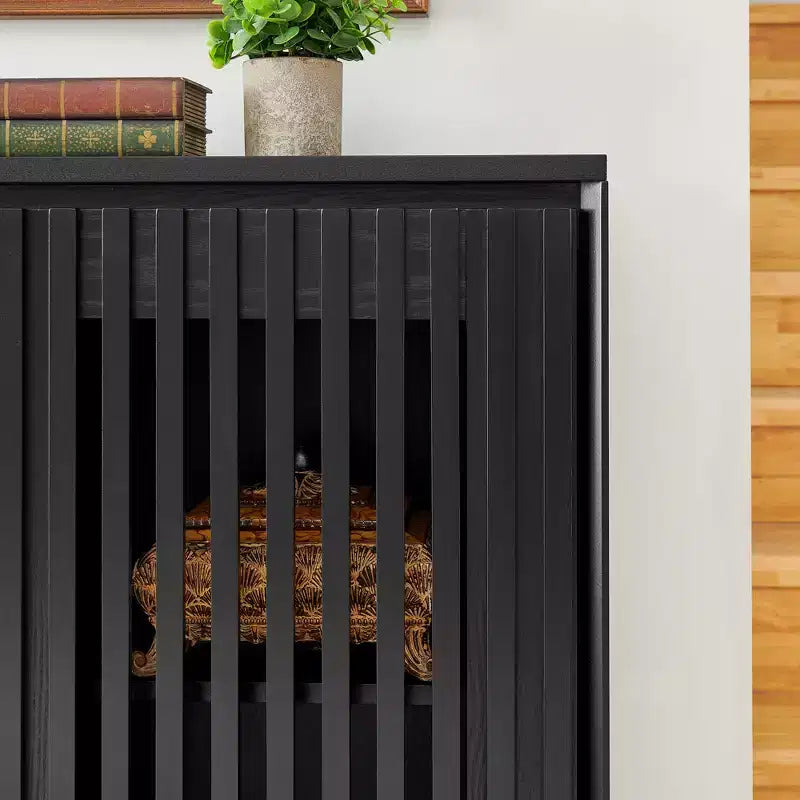 Madia/Credenza con scanalature Mid-Century con 2 Fori per Cavi | Ingresso/Corridoio Nero