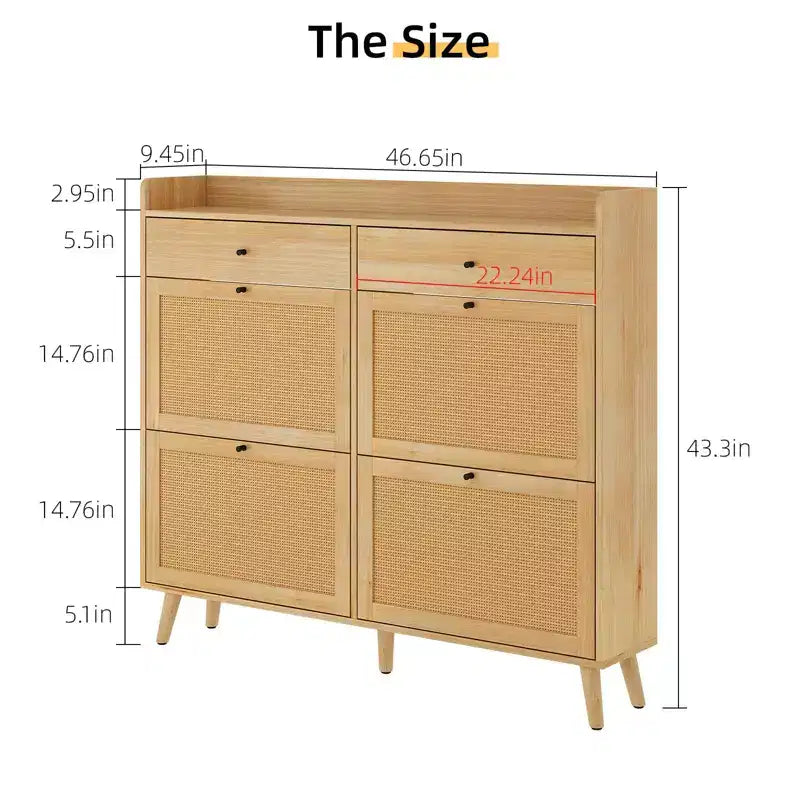 Scarpiera in rattan con 4 ante a ribalta | Contiene 24 paia, design sottile per ingresso