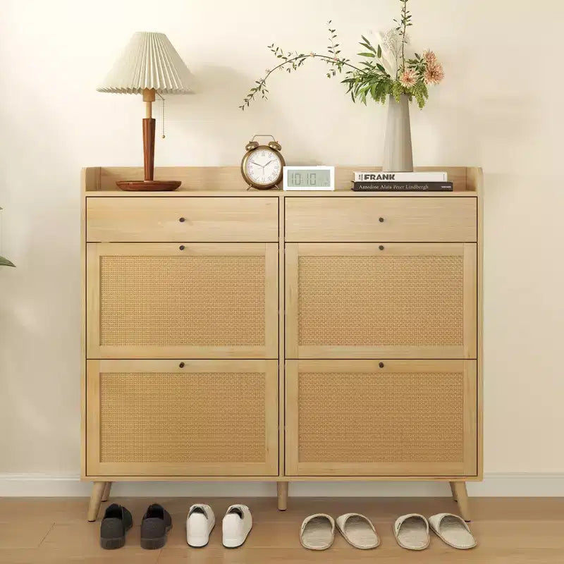 Scarpiera in rattan con 4 ante a ribalta | Contiene 24 paia, design sottile per ingresso