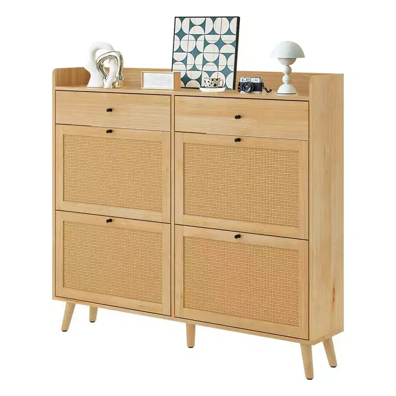Scarpiera in rattan con 4 ante a ribalta | Contiene 24 paia, design sottile per ingresso