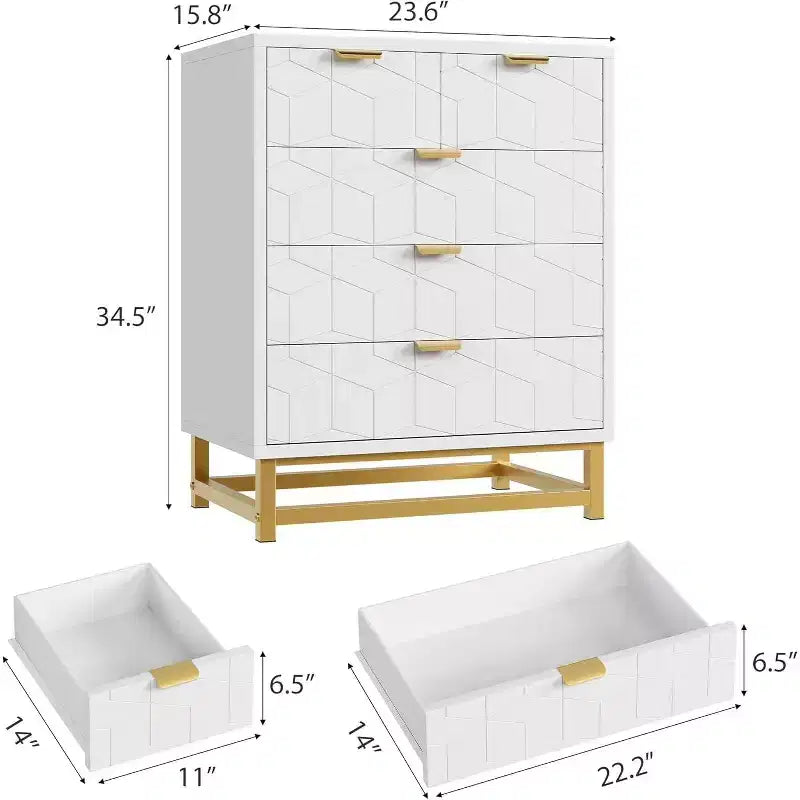 Cassettiera a 5 cassetti per camera da letto, Comò con base in metallo, Cassettiera moderna per soggiorno, corridoio, armadio