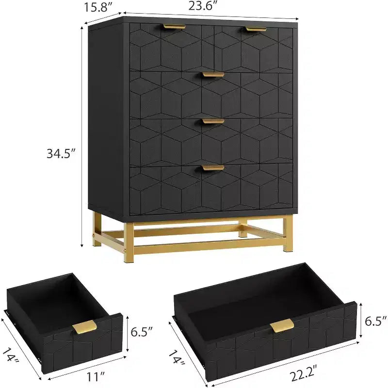 Cassettiera a 5 cassetti per camera da letto, Comò con base in metallo, Cassettiera moderna per soggiorno, corridoio, armadio