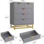 Cassettiera a 5 cassetti per camera da letto, Comò con base in metallo, Cassettiera moderna per soggiorno, corridoio, armadio