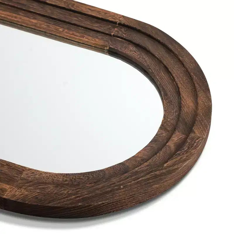Specchio intero ad arco ad angolo retto in legno massello, finitura carbone cotto, 64x21 pollici (senza staffa), acciaio temperato