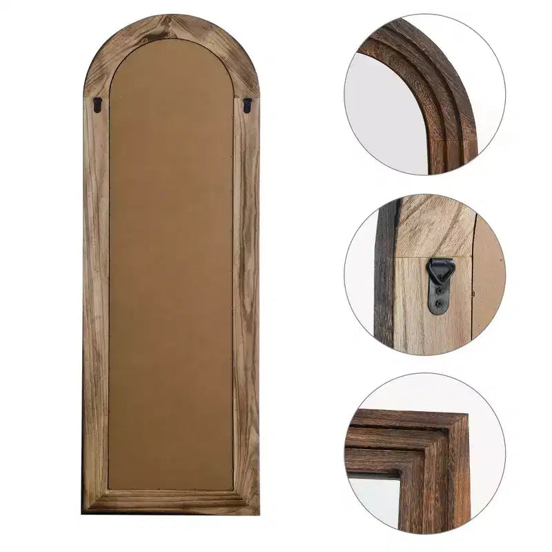 Specchio intero ad arco ad angolo retto in legno massello, finitura carbone cotto, 64x21 pollici (senza staffa), acciaio temperato