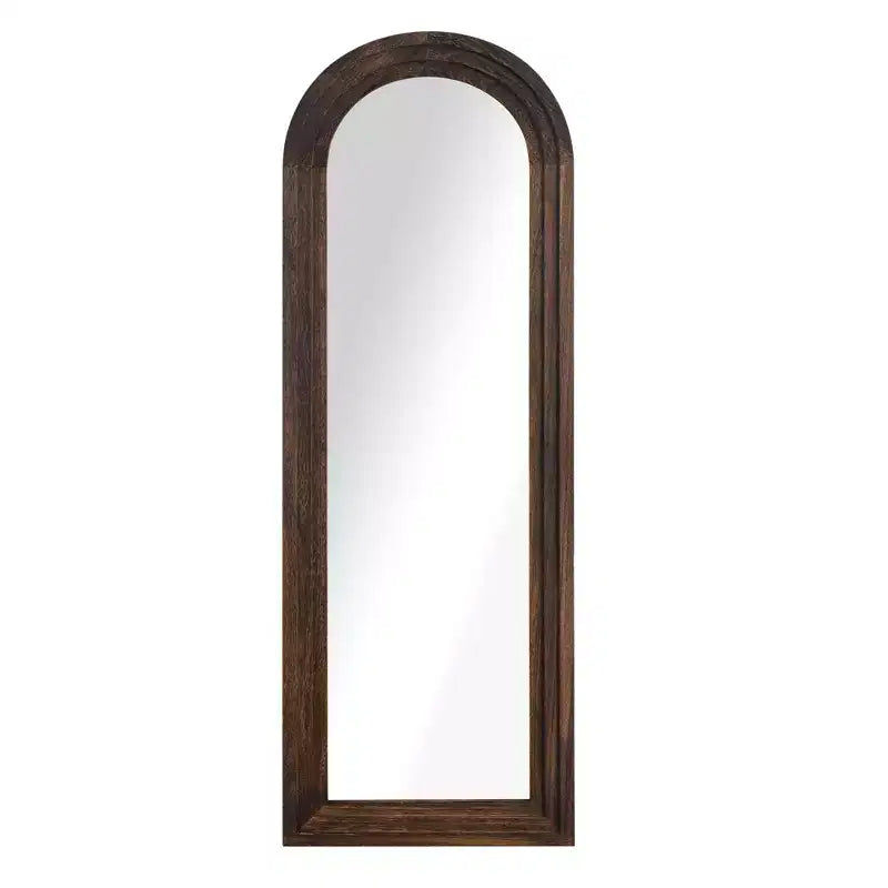 Specchio intero ad arco ad angolo retto in legno massello, finitura carbone cotto, 64x21 pollici (senza staffa), acciaio temperato