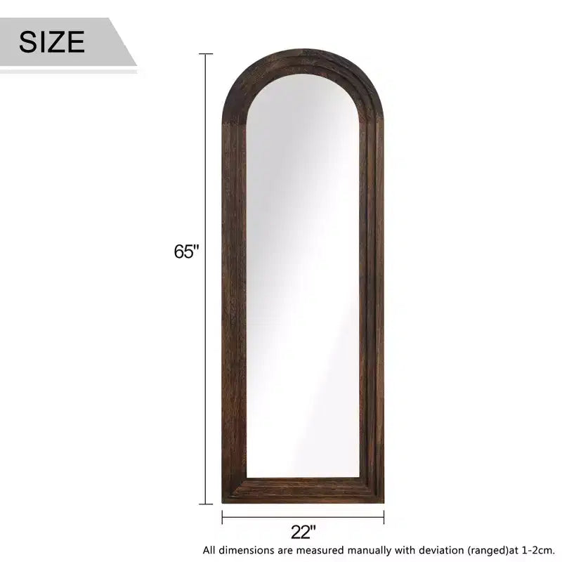 Specchio intero ad arco ad angolo retto in legno massello, finitura carbone cotto, 64x21 pollici (senza staffa), acciaio temperato