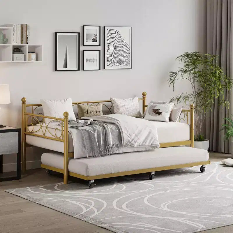 Divano Letto Singolo con Letto Estraibile – Struttura in Metallo con Doghe Rinforzate per Soggiorno, Camera da Letto e Camera degli Ospiti