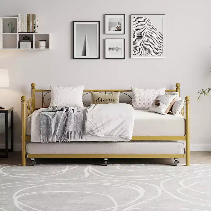 Divano Letto Singolo con Letto Estraibile – Struttura in Metallo con Doghe Rinforzate per Soggiorno, Camera da Letto e Camera degli Ospiti