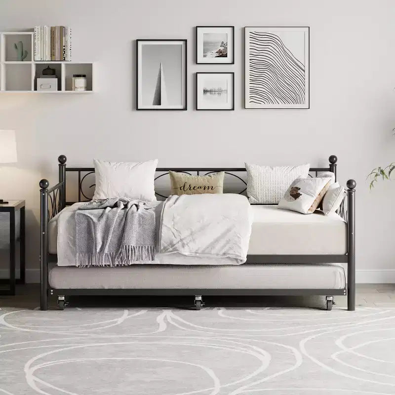 Divano Letto Singolo con Letto Estraibile – Struttura in Metallo con Doghe Rinforzate per Soggiorno, Camera da Letto e Camera degli Ospiti