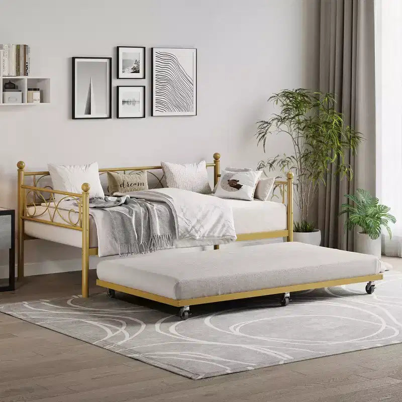 Divano Letto Singolo con Letto Estraibile – Struttura in Metallo con Doghe Rinforzate per Soggiorno, Camera da Letto e Camera degli Ospiti