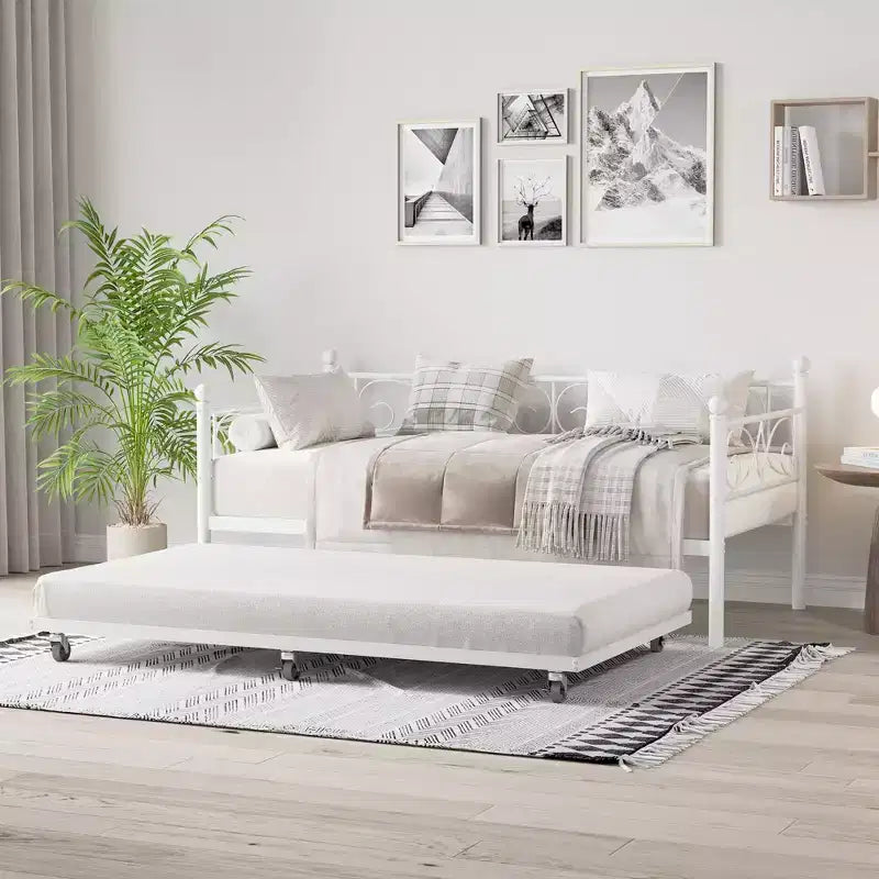 Divano Letto Singolo con Letto Estraibile – Struttura in Metallo con Doghe Rinforzate per Soggiorno, Camera da Letto e Camera degli Ospiti