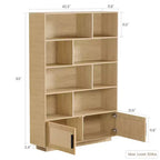 Libreria a 5 ripiani in stile rattan con mobiletto – Scaffale espositivo Boho con struttura in metallo, capacità di 20 kg per ripiano