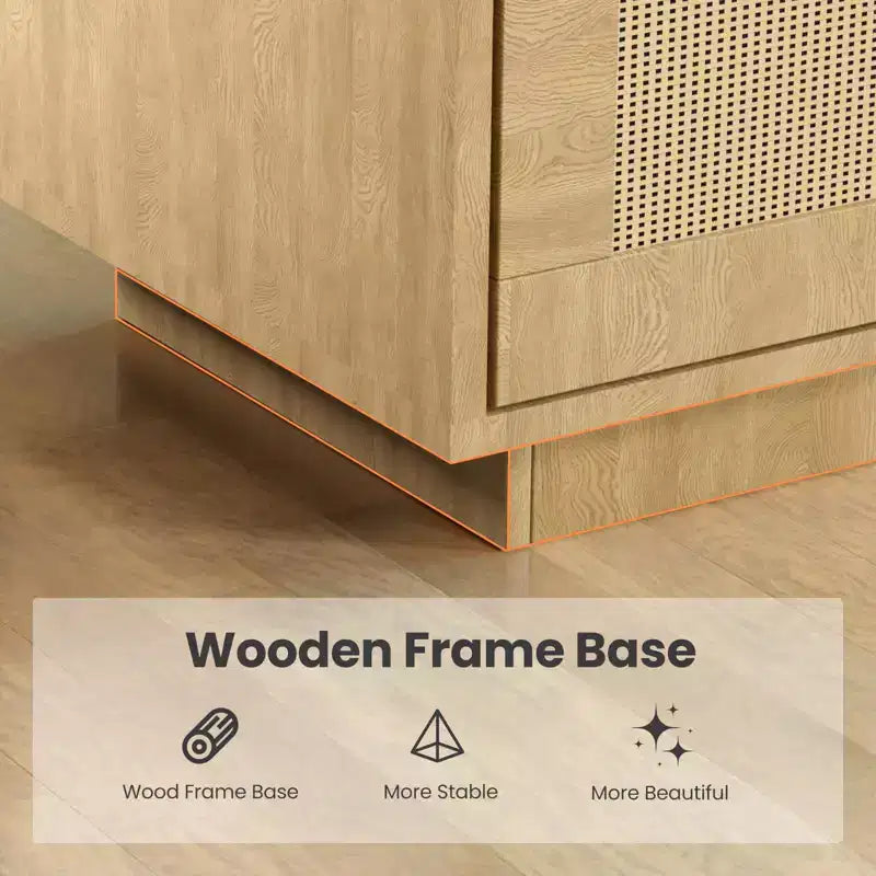 Libreria a 5 ripiani in stile rattan con mobiletto – Scaffale espositivo Boho con struttura in metallo, capacità di 20 kg per ripiano