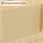 Libreria a 5 ripiani in stile rattan con mobiletto – Scaffale espositivo Boho con struttura in metallo, capacità di 20 kg per ripiano