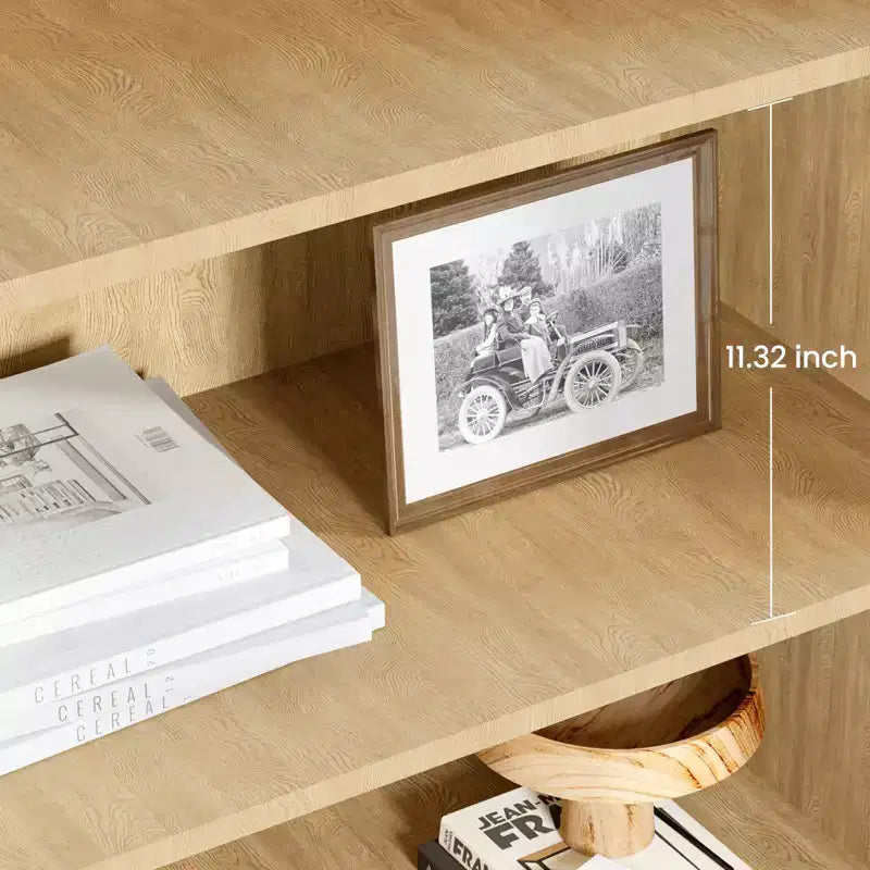Libreria a 5 ripiani in stile rattan con mobiletto – Scaffale espositivo Boho con struttura in metallo, capacità di 20 kg per ripiano