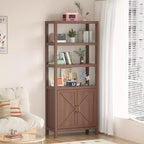 Libreria a 5 ripiani in stile rustico con ante a mobiletto, alta 180 cm – Ripiani regolabili, libreria color noce anticato per soggiorno e ufficio