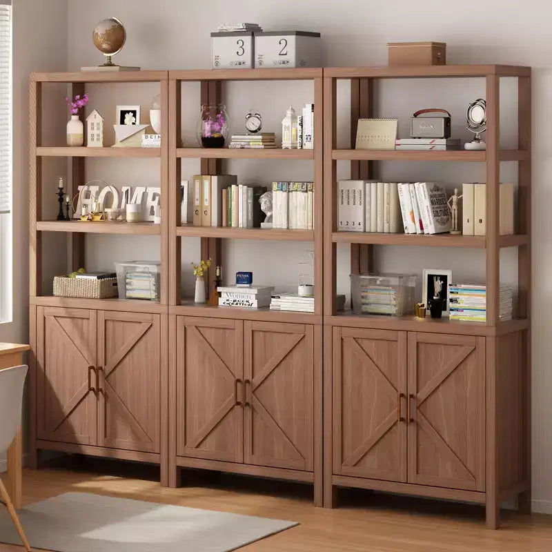 Libreria a 5 ripiani in stile rustico con ante a mobiletto, alta 180 cm – Ripiani regolabili, libreria color noce anticato per soggiorno e ufficio