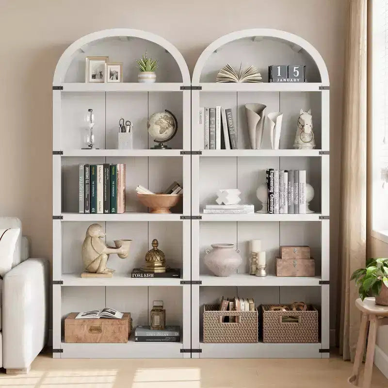 Libreria ad arco stile rustico da 182 cm con 5 ripiani – Scaffale alto effetto legno con dettagli in metallo per ufficio e soggiorno