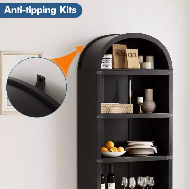 Libreria ad arco stile rustico da 182 cm con 5 ripiani – Scaffale alto effetto legno con dettagli in metallo per ufficio e soggiorno