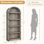 Libreria ad arco stile rustico da 182 cm con 5 ripiani – Scaffale alto effetto legno con dettagli in metallo per ufficio e soggiorno