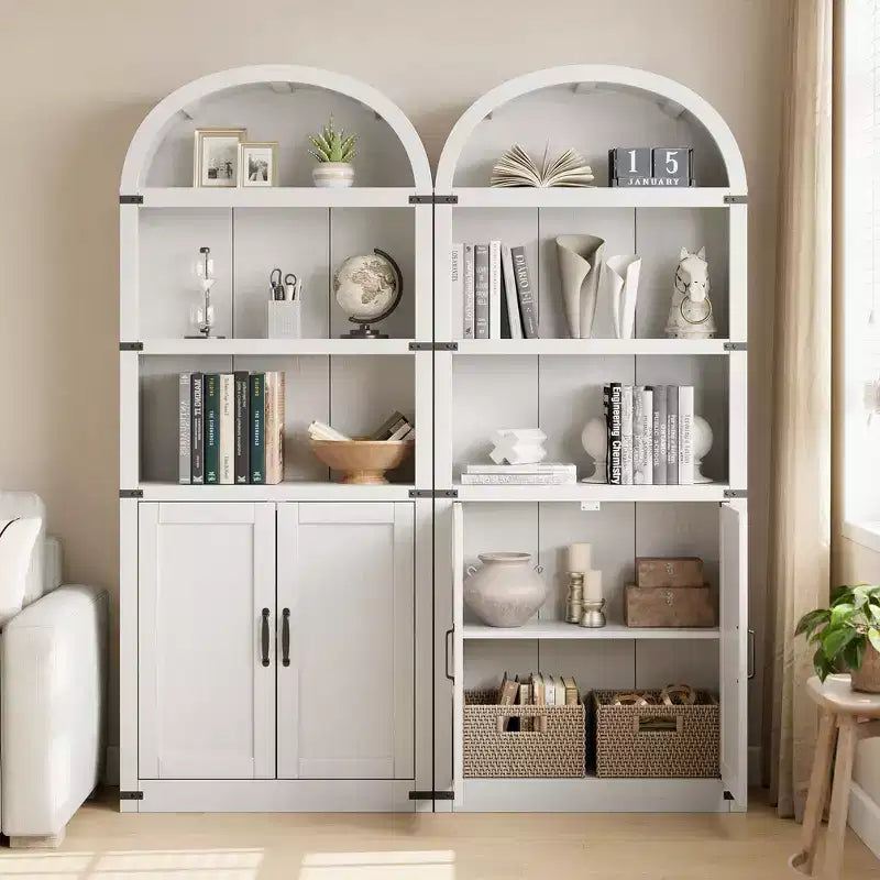 Libreria ad arco stile rustico da 182 cm con 5 ripiani – Scaffale alto effetto legno con dettagli in metallo per ufficio e soggiorno