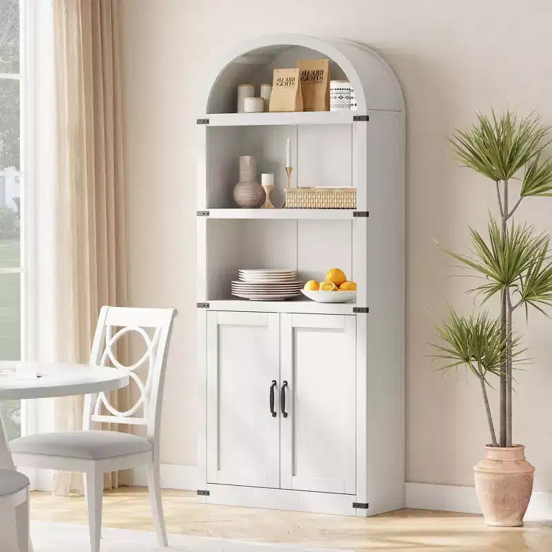 Libreria ad arco stile rustico da 182 cm con 5 ripiani – Scaffale alto effetto legno con dettagli in metallo per ufficio e soggiorno