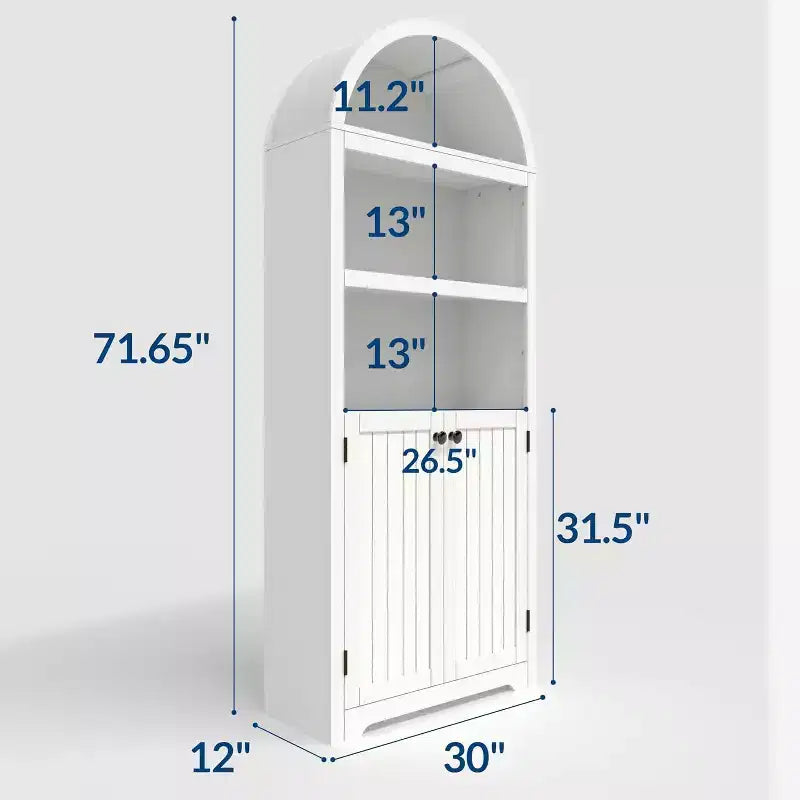 Armadio alto 183 cm con parte superiore ad arco, 5 ripiani e ante – Credenza regolabile per soggiorno e cucina
