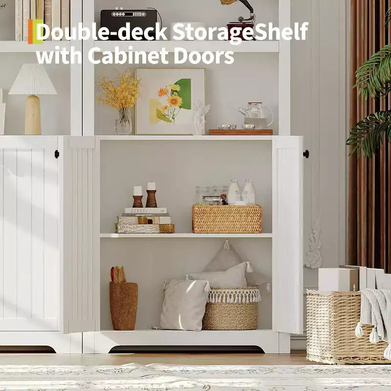 Armadio alto 183 cm con parte superiore ad arco, 5 ripiani e ante – Credenza regolabile per soggiorno e cucina