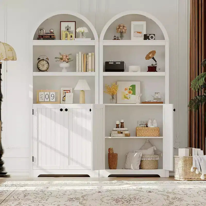 Armadio alto 183 cm con parte superiore ad arco, 5 ripiani e ante – Credenza regolabile per soggiorno e cucina