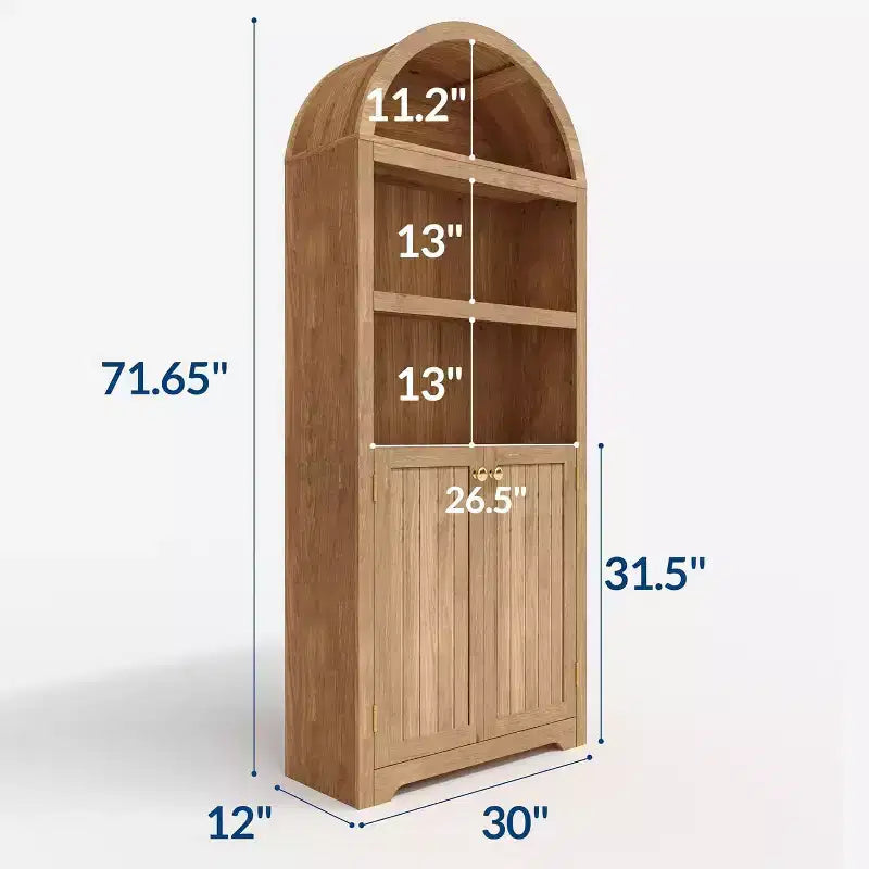 Armadio alto 183 cm con parte superiore ad arco, 5 ripiani e ante – Credenza regolabile per soggiorno e cucina