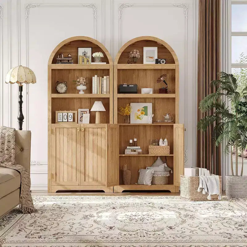 Armadio alto 183 cm con parte superiore ad arco, 5 ripiani e ante – Credenza regolabile per soggiorno e cucina