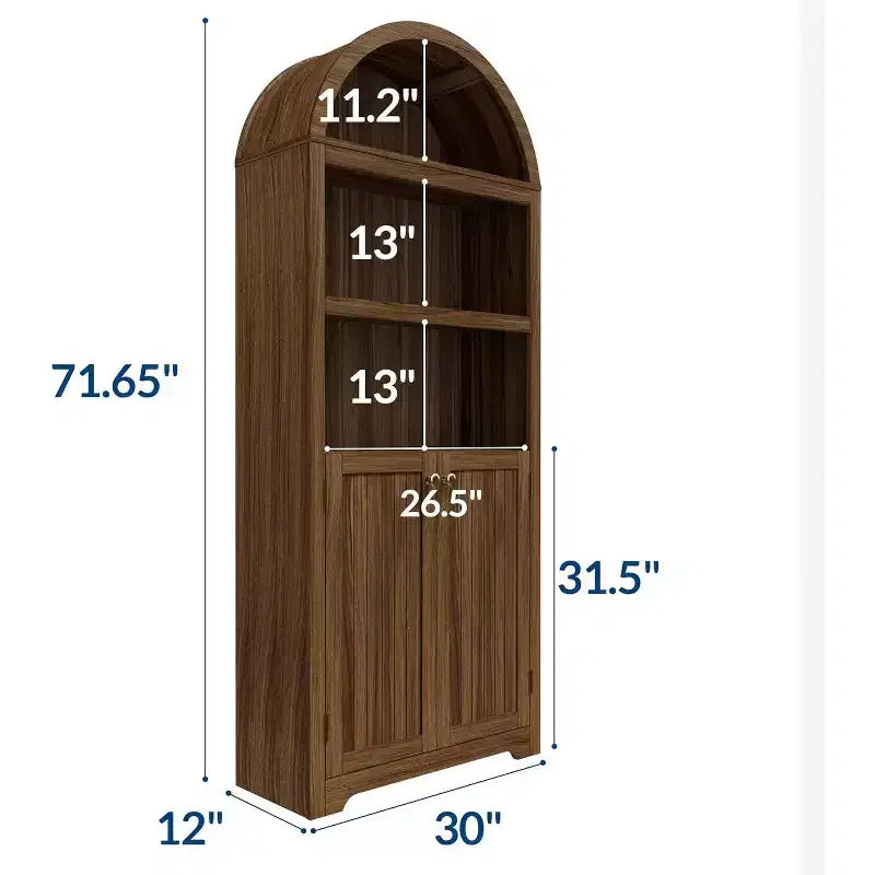Armadio alto 183 cm con parte superiore ad arco, 5 ripiani e ante – Credenza regolabile per soggiorno e cucina