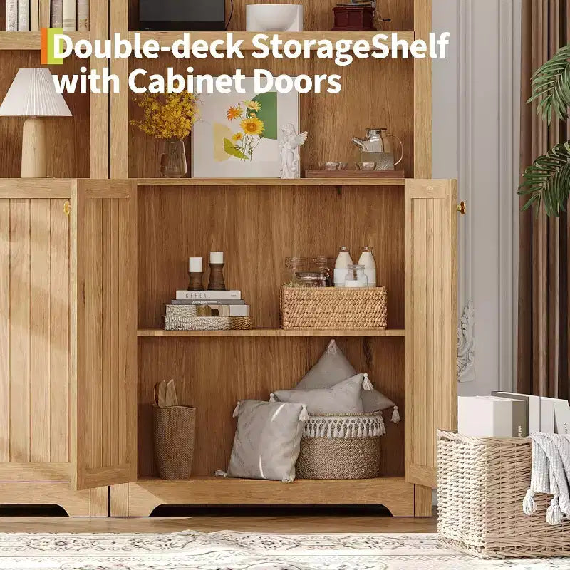 Armadio alto 183 cm con parte superiore ad arco, 5 ripiani e ante – Credenza regolabile per soggiorno e cucina