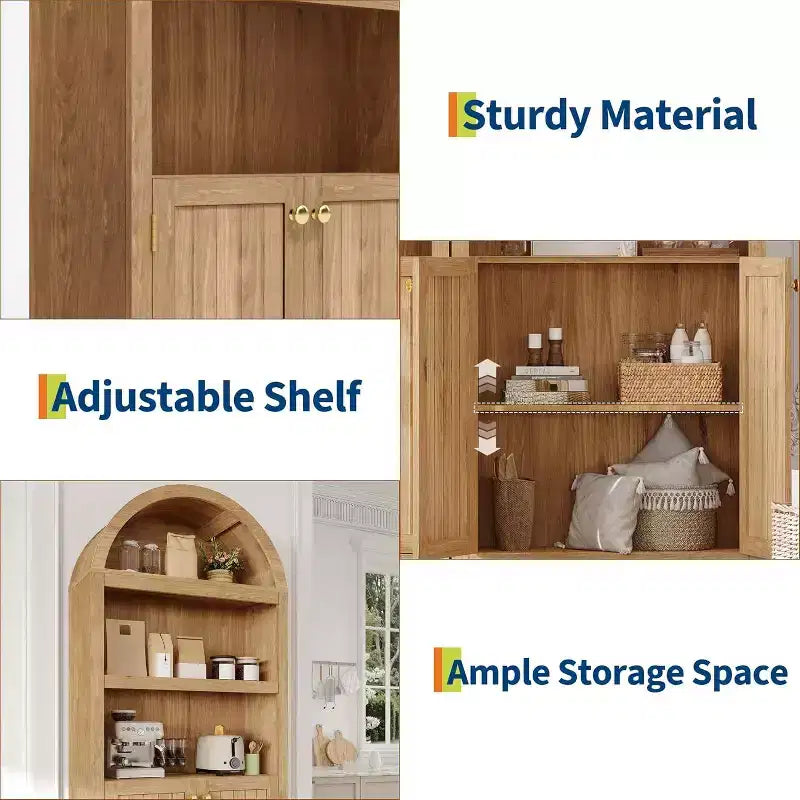 Armadio alto 183 cm con parte superiore ad arco, 5 ripiani e ante – Credenza regolabile per soggiorno e cucina