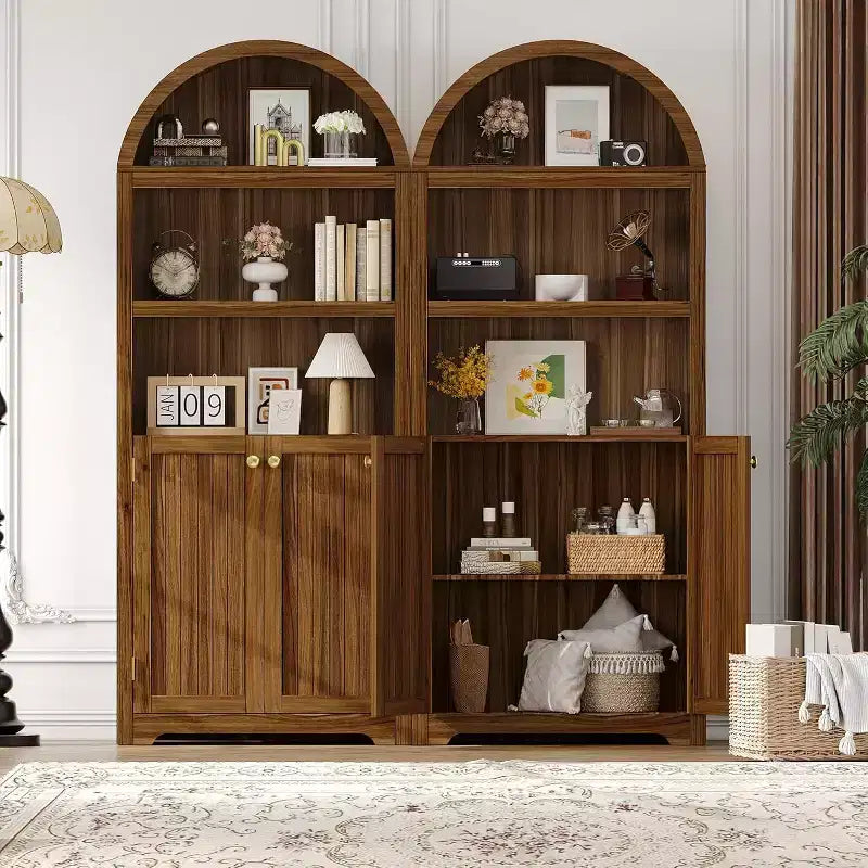 Armadio alto 183 cm con parte superiore ad arco, 5 ripiani e ante – Credenza regolabile per soggiorno e cucina