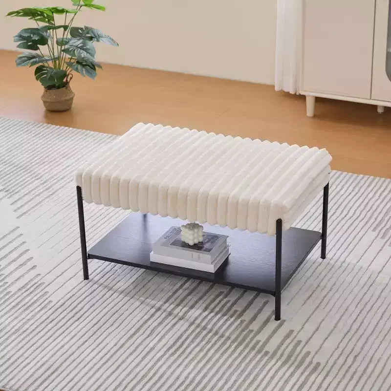 Panca Pouf Rivestita in Ecopelliccia Larga 78 cm – Sgabello Poggiapiedi Imbottito con Ripiano Aperto per Camera da Letto e Ingresso