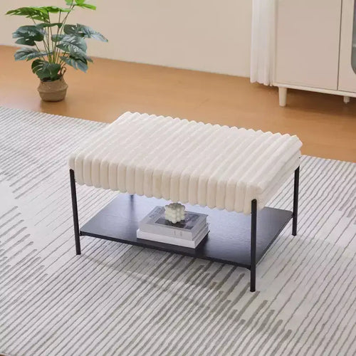 Panca Pouf Rivestita in Ecopelliccia Larga 78 cm – Sgabello Poggiapiedi Imbottito con Ripiano Aperto per Camera da Letto e Ingresso