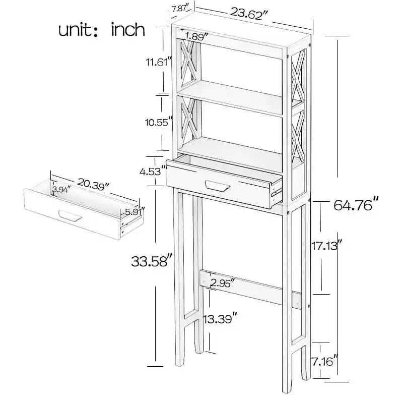 Mobiletto contenitore sopra WC – Organizzatore bagno in MDF autoportante, 164,5 cm di altezza, nessun montaggio a parete necessario