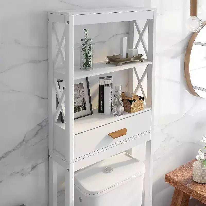 Mobiletto contenitore sopra WC – Organizzatore bagno in MDF autoportante, 164,5 cm di altezza, nessun montaggio a parete necessario