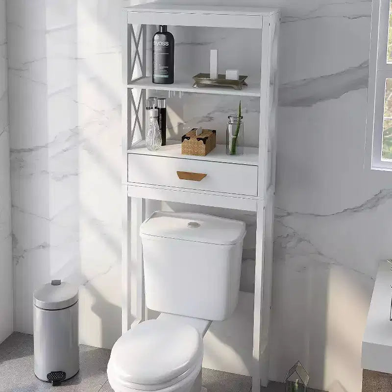 Mobiletto contenitore sopra WC – Organizzatore bagno in MDF autoportante, 164,5 cm di altezza, nessun montaggio a parete necessario