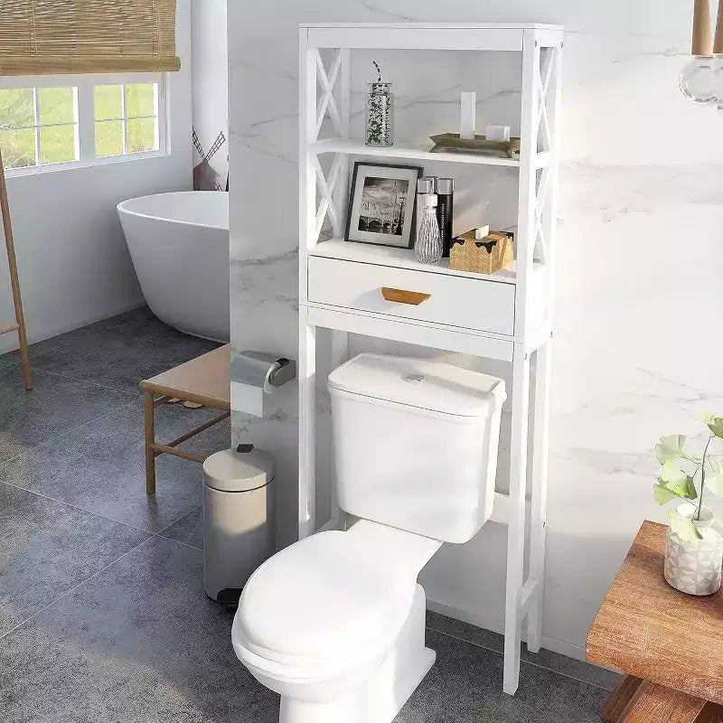 Mobiletto contenitore sopra WC – Organizzatore bagno in MDF autoportante, 164,5 cm di altezza, nessun montaggio a parete necessario