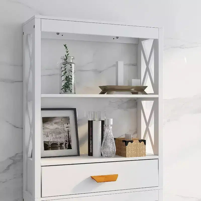Mobiletto contenitore sopra WC – Organizzatore bagno in MDF autoportante, 164,5 cm di altezza, nessun montaggio a parete necessario