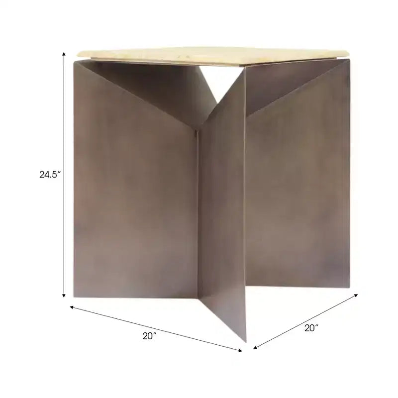 Tavolino finale o laterale contemporaneo con piano in travertino - Accento per l'arredamento della casa per piccoli spazi, camera da letto o soggiorno - 25, Bronzo e Avorio