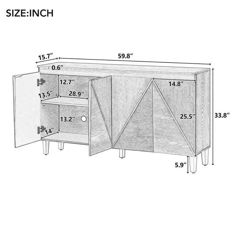 60 Mobile Buffet Bicolore,Credenza in Legno Effetto Invecchiato con 4 Ante,Ripiani Regolabili,Cerniere Ammortizzate,Madia per Sala da Pranzo,Cucina