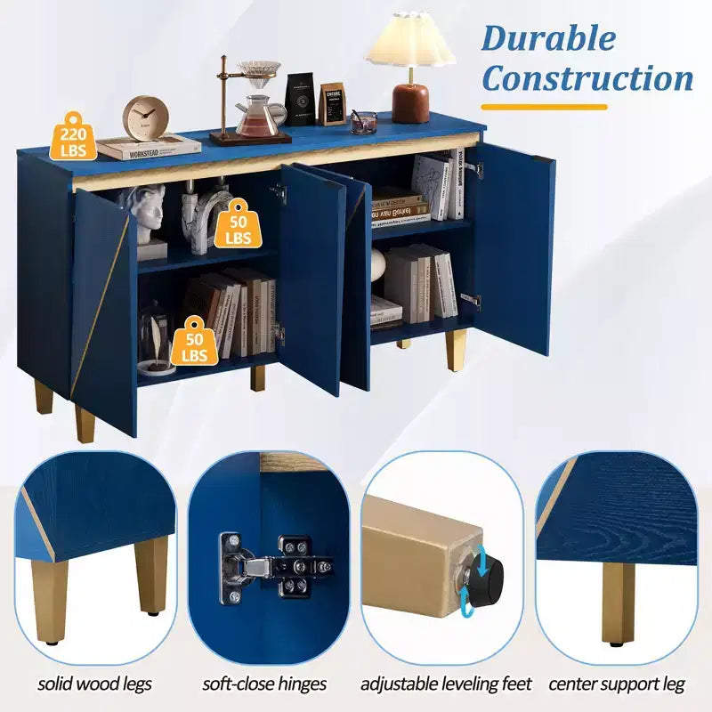 60 Mobile Buffet Bicolore,Credenza in Legno Effetto Invecchiato con 4 Ante,Ripiani Regolabili,Cerniere Ammortizzate,Madia per Sala da Pranzo,Cucina