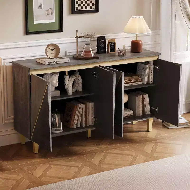 60 Mobile Buffet Bicolore,Credenza in Legno Effetto Invecchiato con 4 Ante,Ripiani Regolabili,Cerniere Ammortizzate,Madia per Sala da Pranzo,Cucina