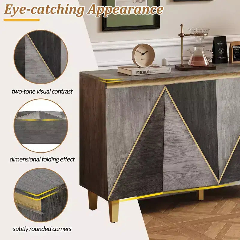60 Mobile Buffet Bicolore,Credenza in Legno Effetto Invecchiato con 4 Ante,Ripiani Regolabili,Cerniere Ammortizzate,Madia per Sala da Pranzo,Cucina