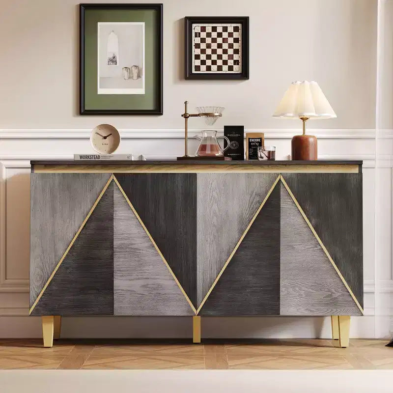60 Mobile Buffet Bicolore,Credenza in Legno Effetto Invecchiato con 4 Ante,Ripiani Regolabili,Cerniere Ammortizzate,Madia per Sala da Pranzo,Cucina