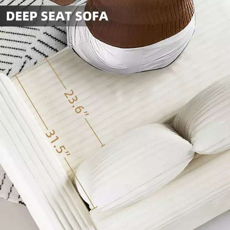 Divano convertibile a 3 posti in velluto a coste da 210 cm con cuscini morbidi – Chaise longue con seduta profonda, beige